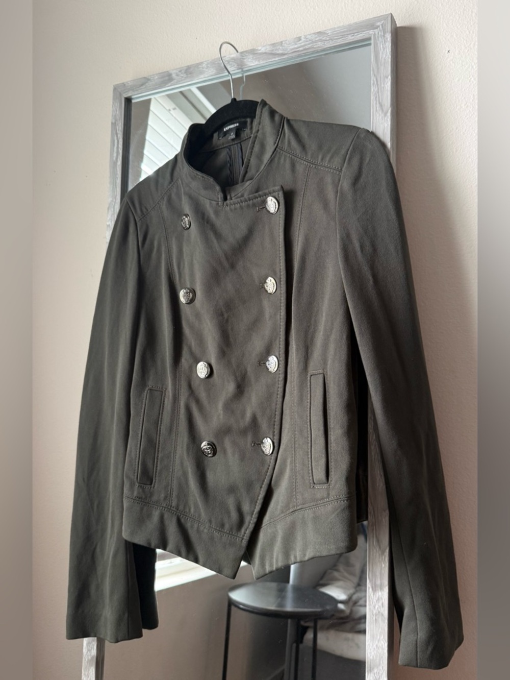 Vintage Military-Style Double-Breasted Olive Jacket